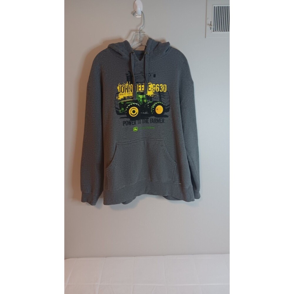 John Deere Mens Hoodie Pullover Grey Sz Large Logo Farmer Workwear